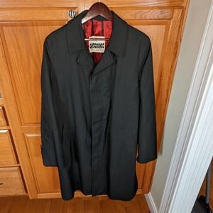 Vintage Plymouth Red Black Stripes Jacket Trench Coat women size L weather ready